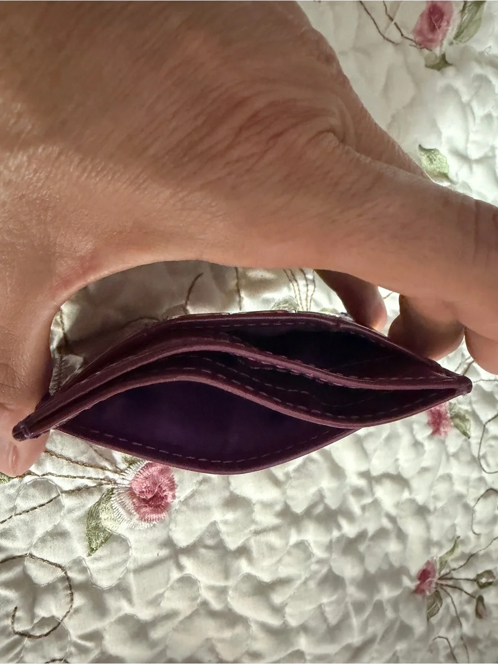 Coach Patent Leather Card Holder Plum Burgundy Signature C 4 compartments